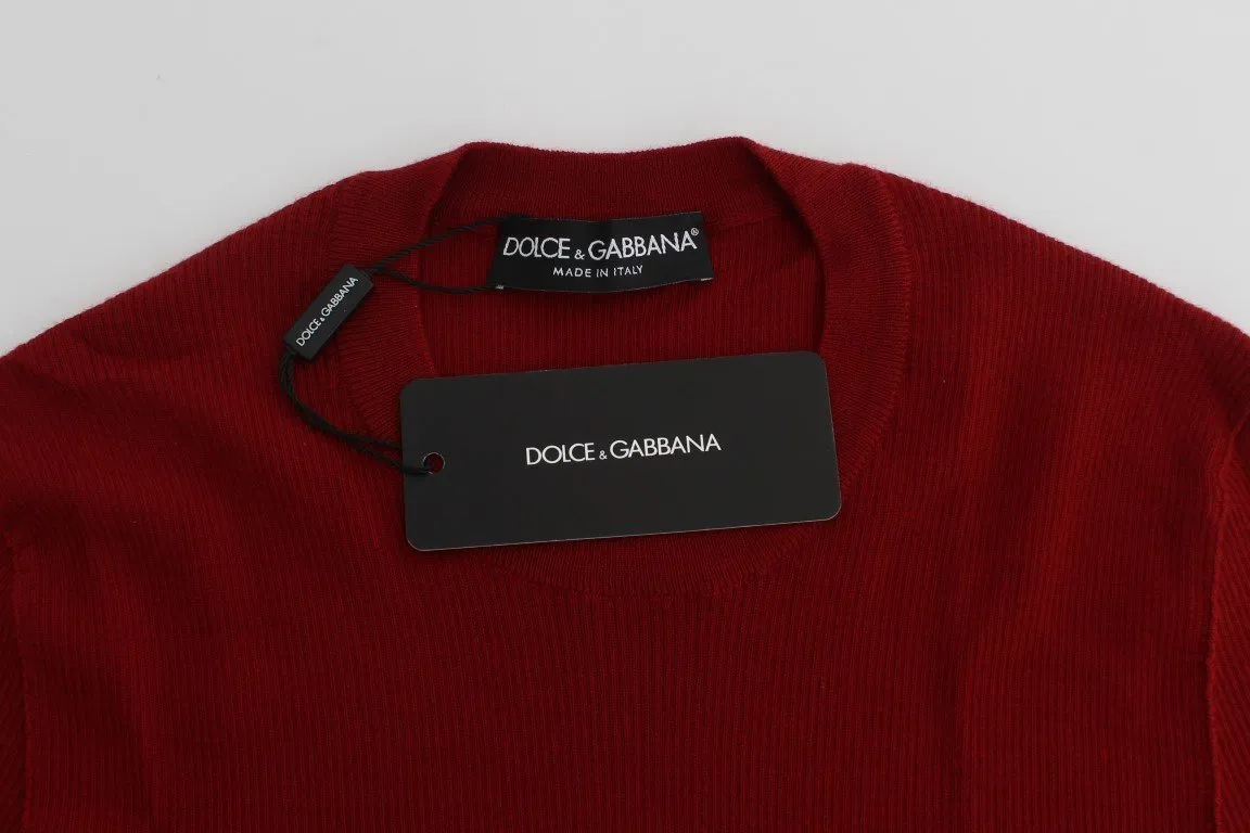 Red Cashmere Ribbed Pullover Sweater