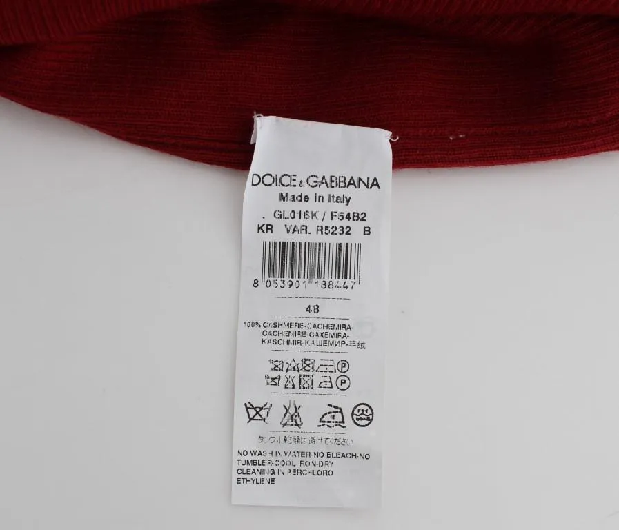Red Cashmere Ribbed Pullover Sweater