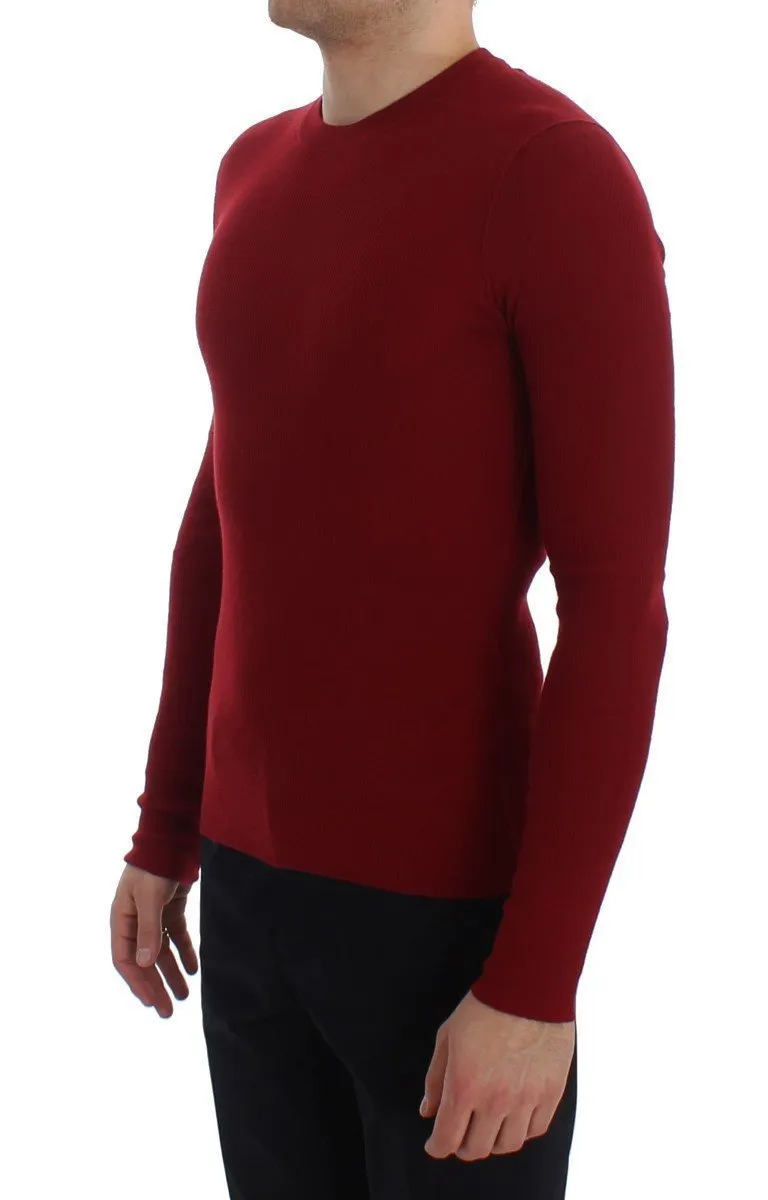 Red Cashmere Ribbed Pullover Sweater