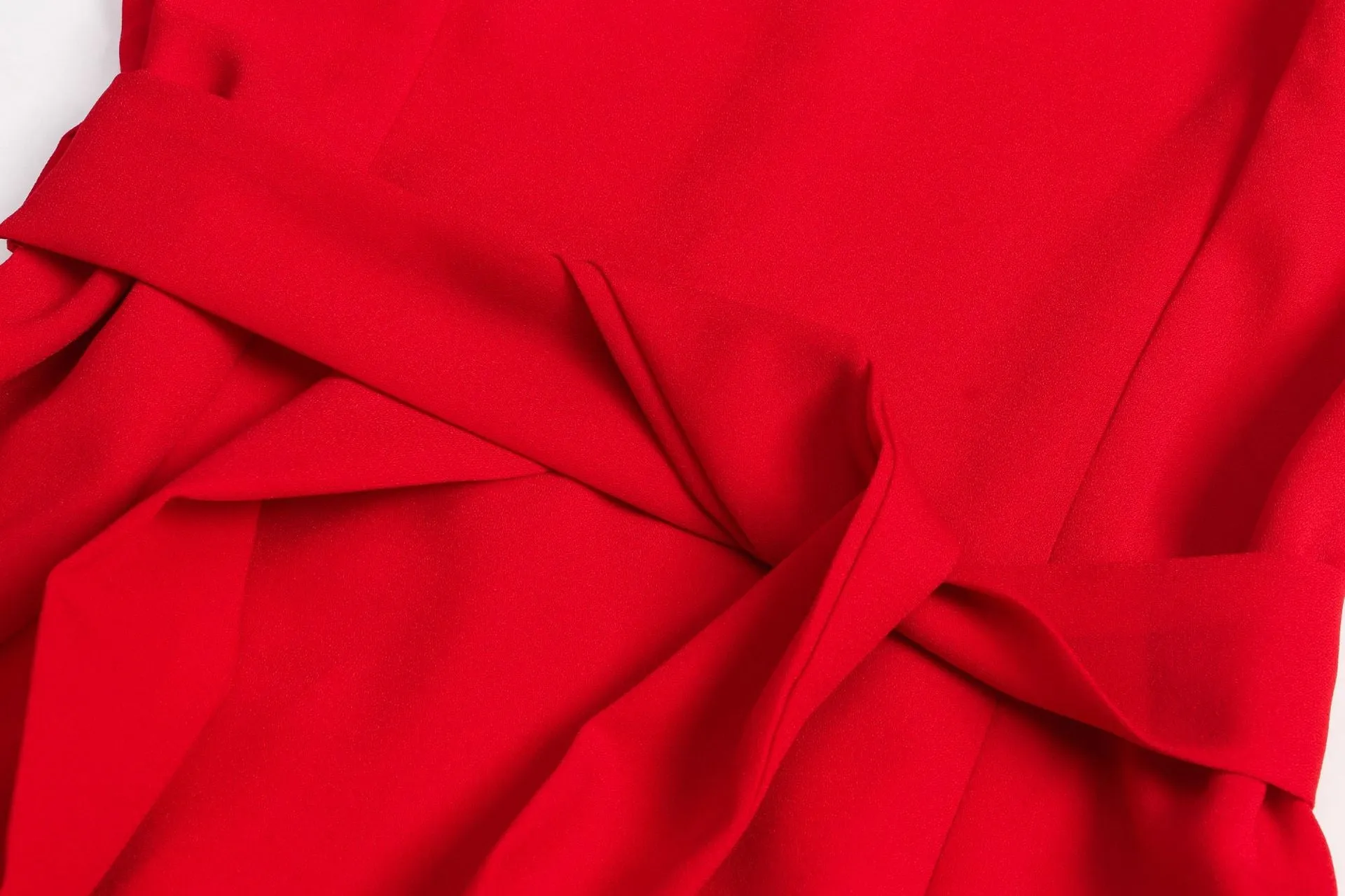 Red High Collar Long Sleeve Ruffle Mini Dresses