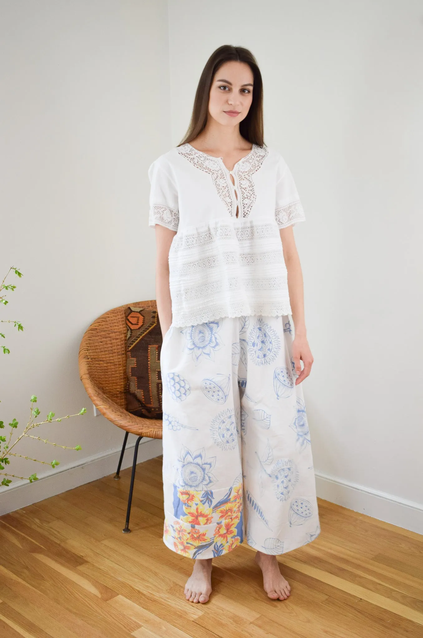 Reworked Wide Leg Cotton Pants | M