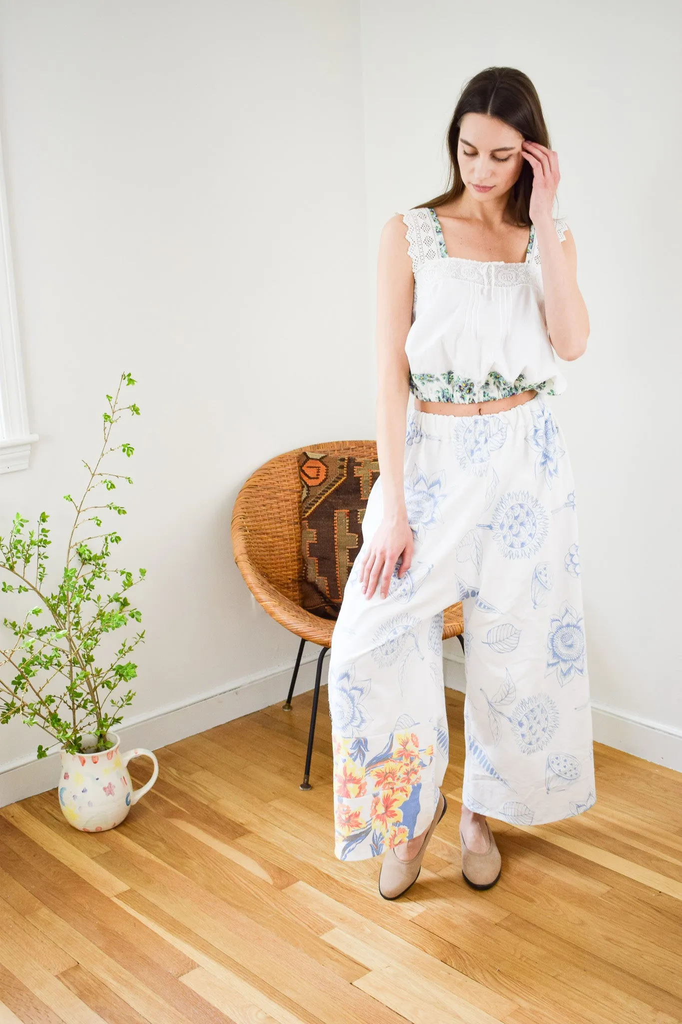 Reworked Wide Leg Cotton Pants | M