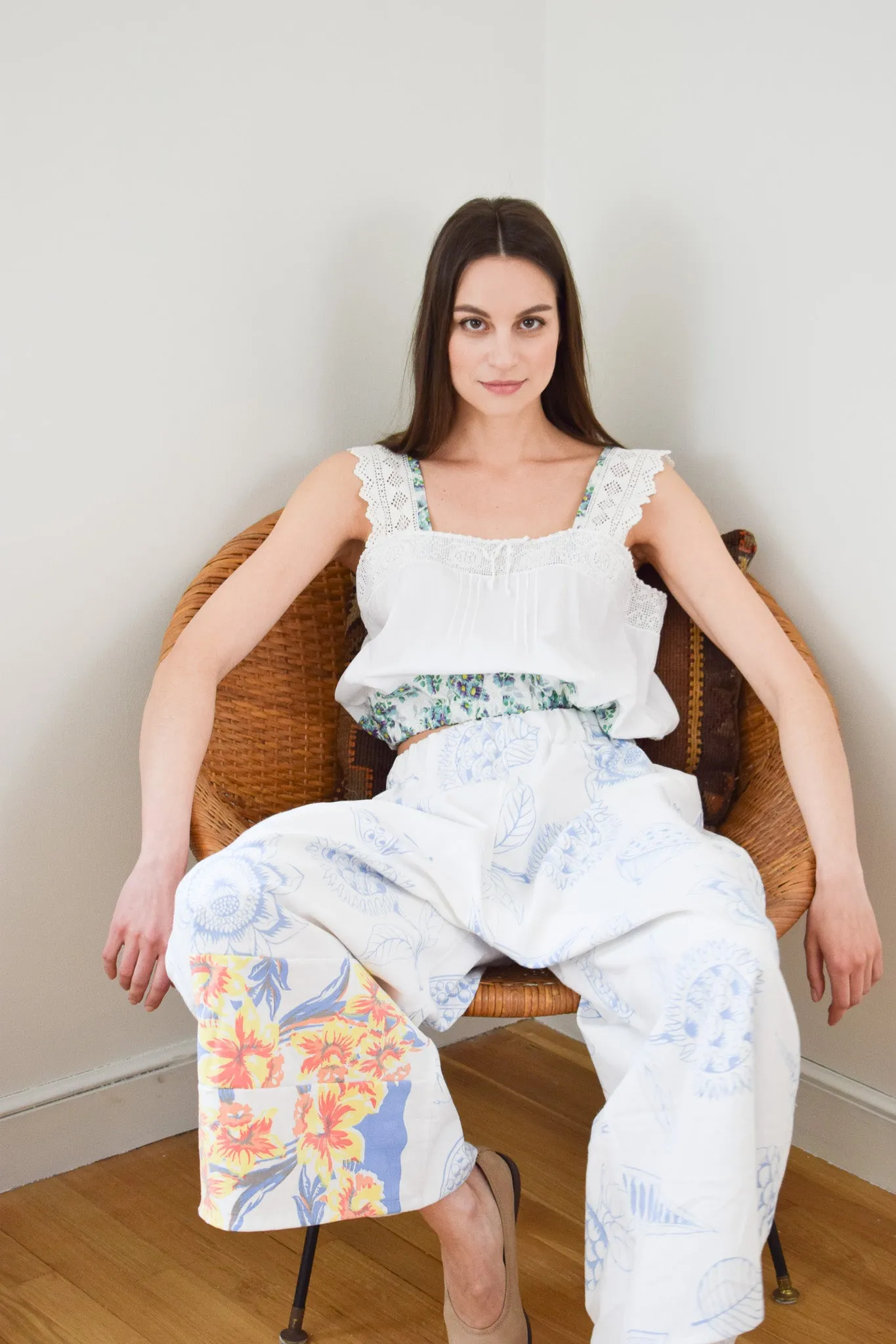 Reworked Wide Leg Cotton Pants | M