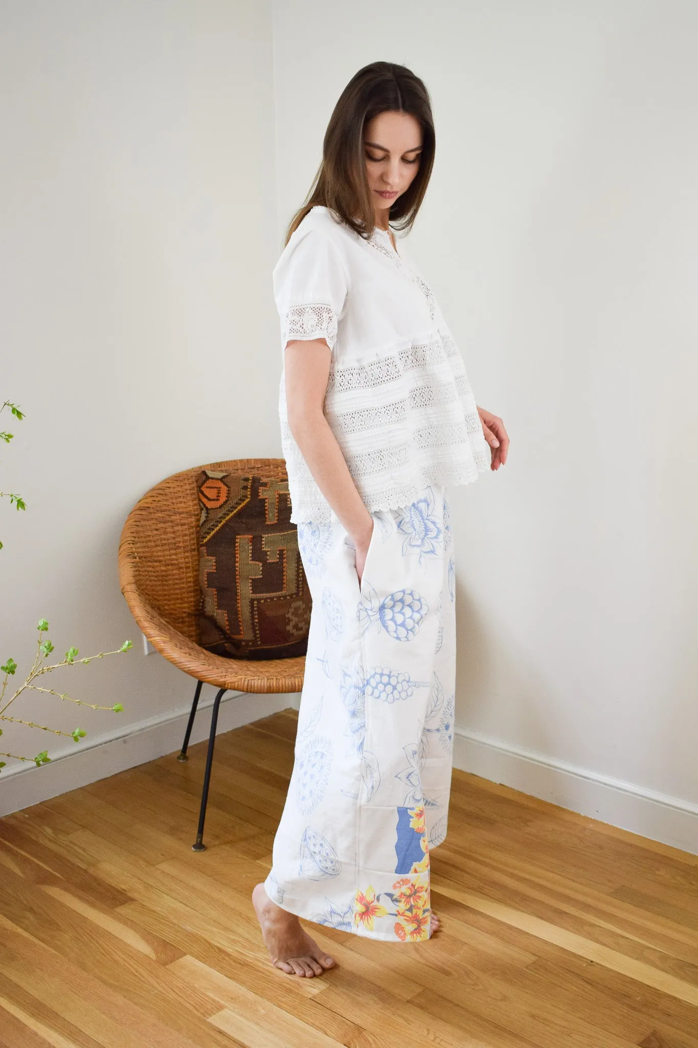 Reworked Wide Leg Cotton Pants | M
