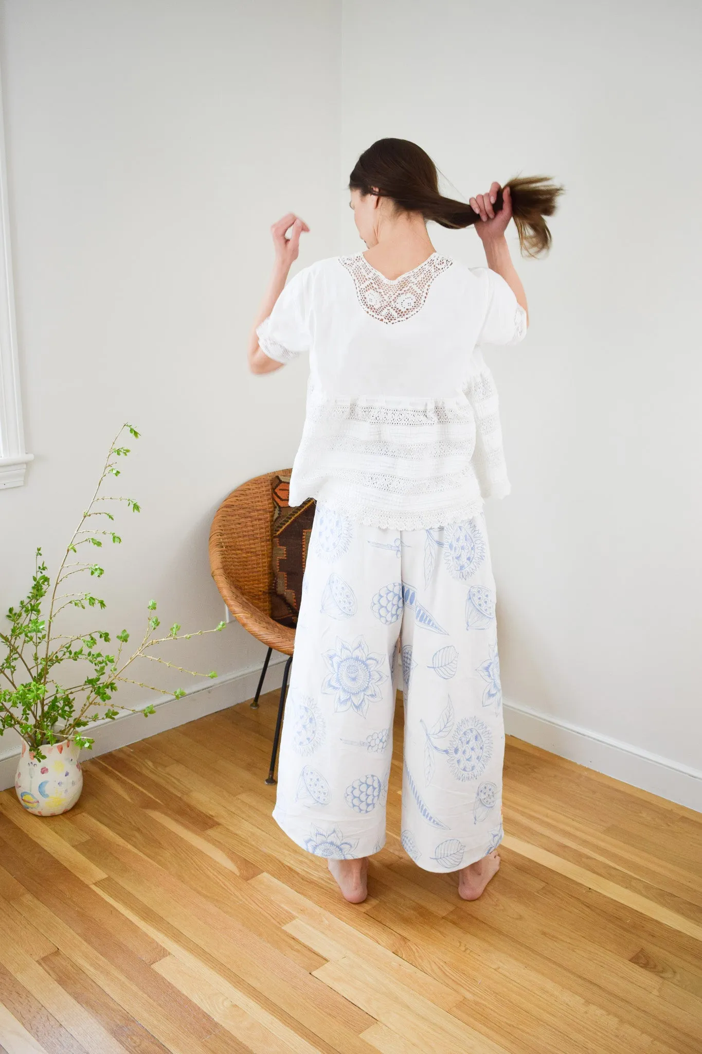 Reworked Wide Leg Cotton Pants | M