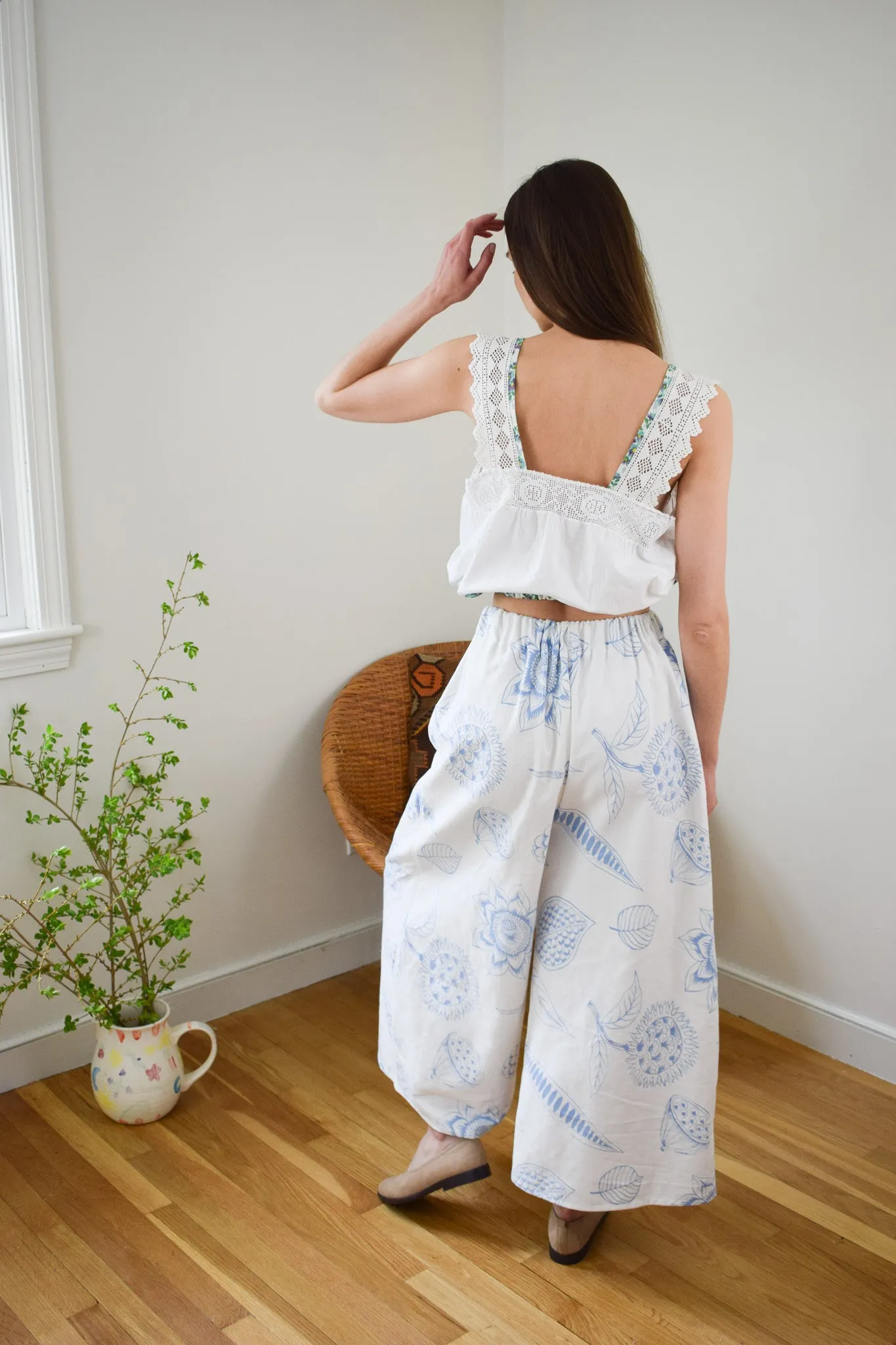 Reworked Wide Leg Cotton Pants | M