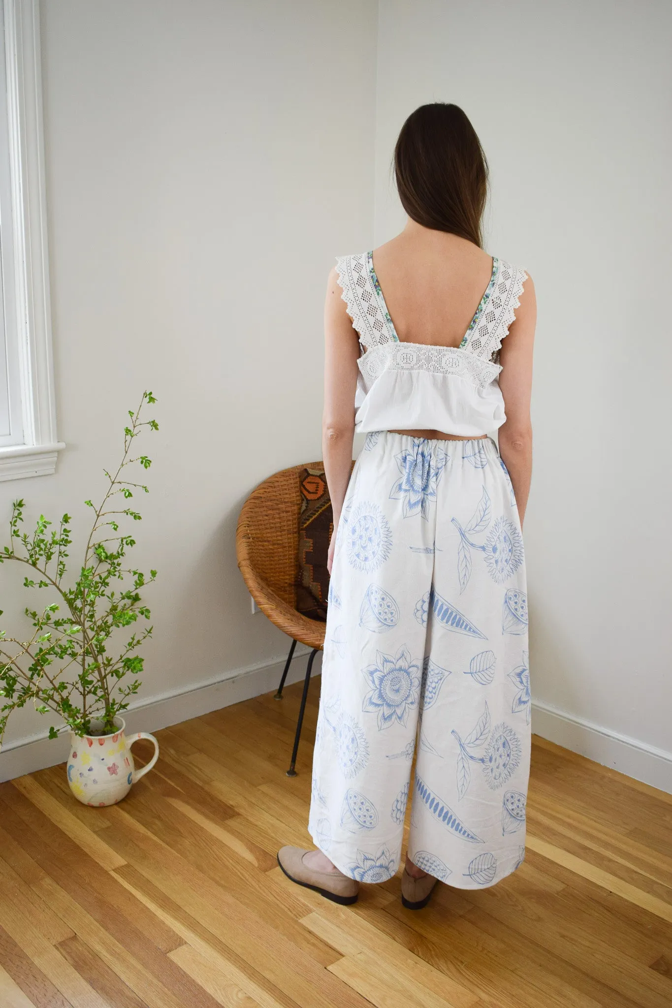 Reworked Wide Leg Cotton Pants | M