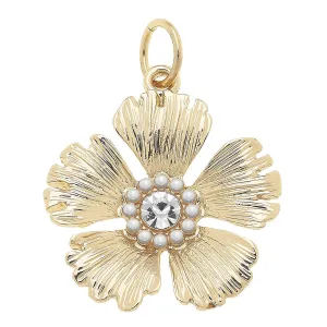 Rhinestone Flower Charm in Shiny Gold