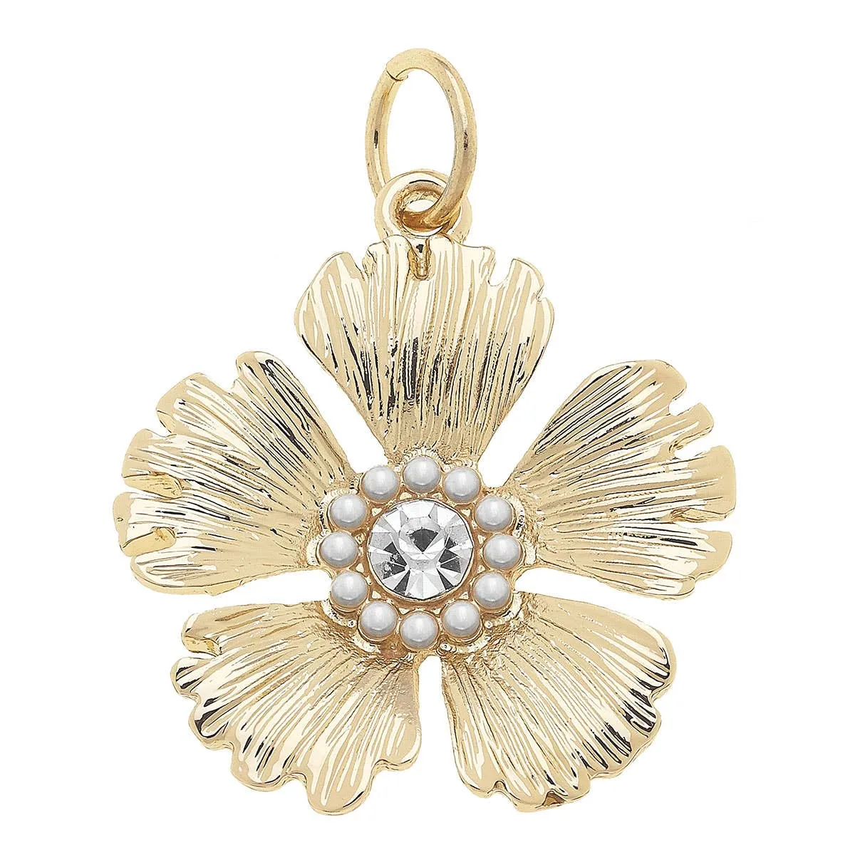 Rhinestone Flower Charm in Shiny Gold