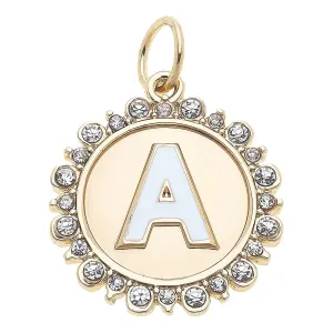 Rhinestone Letter Disc Charm in Shiny Gold