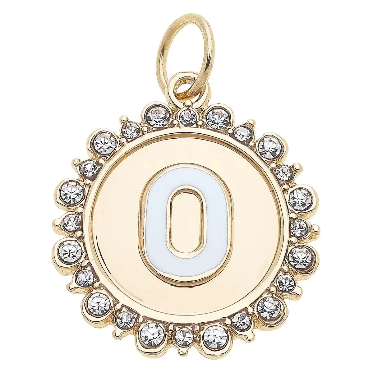 Rhinestone Letter Disc Charm in Shiny Gold