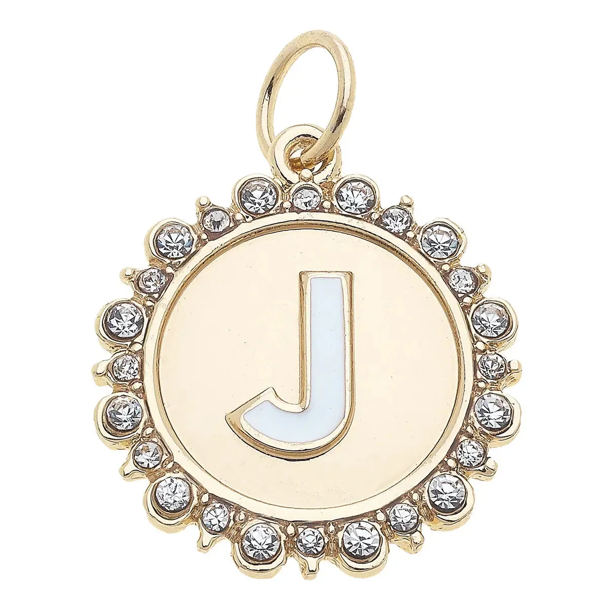 Rhinestone Letter Disc Charm in Shiny Gold