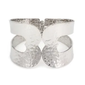 RHODIUM HAMMERED HINGED CUFF  BRACELET #HB9967RHOD (LG19/Top-LH19)