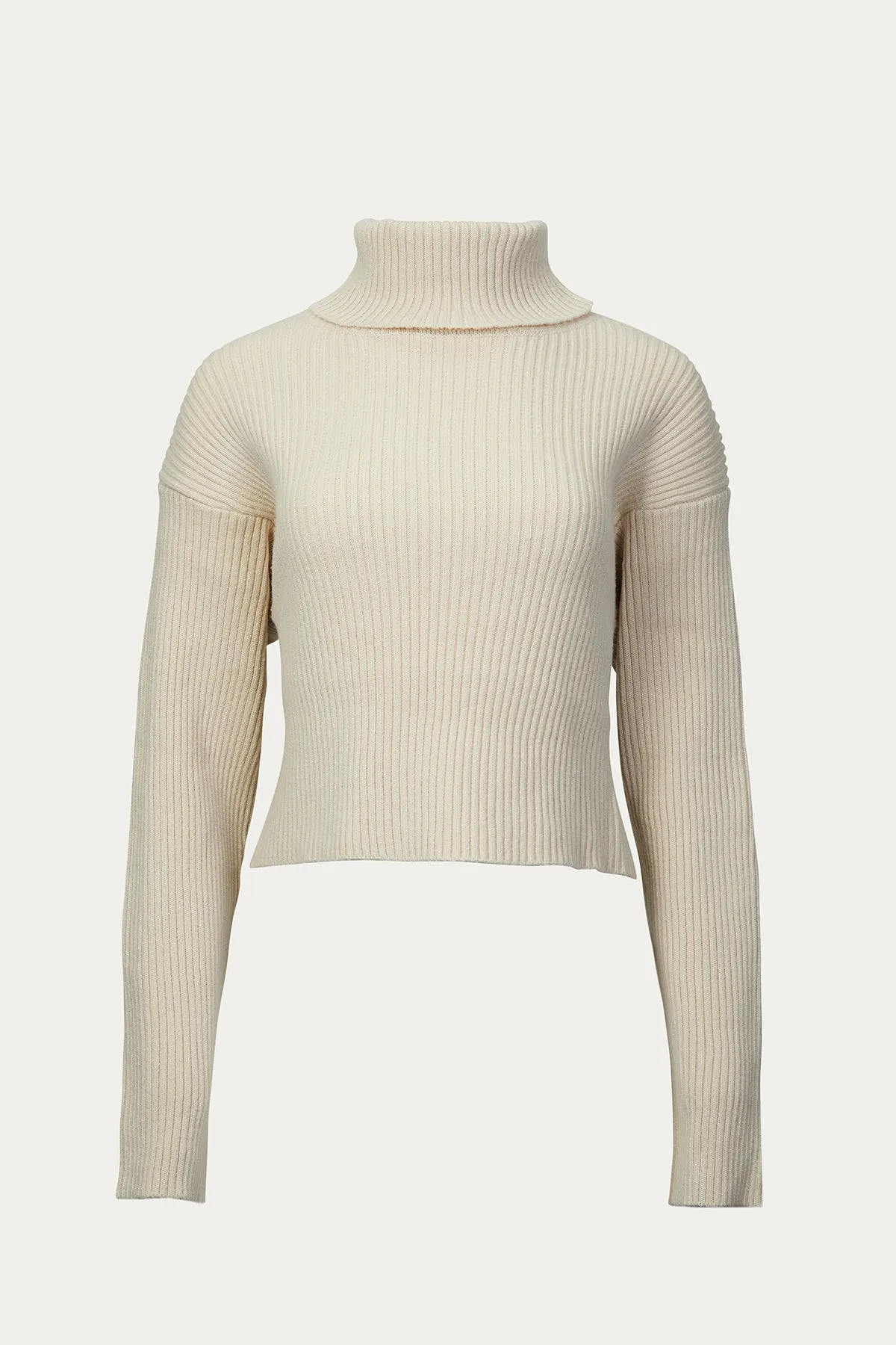 RIBBED-KNIT CROPPED TURTLENECK SWEATER