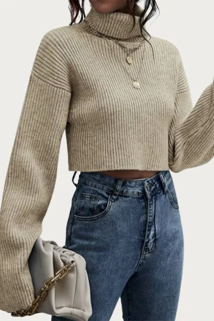 RIBBED-KNIT CROPPED TURTLENECK SWEATER