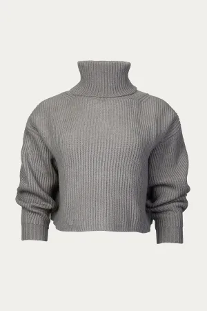RIBBED-KNIT CROPPED TURTLENECK SWEATER