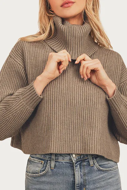RIBBED-KNIT CROPPED TURTLENECK SWEATER