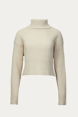 RIBBED-KNIT CROPPED TURTLENECK SWEATER