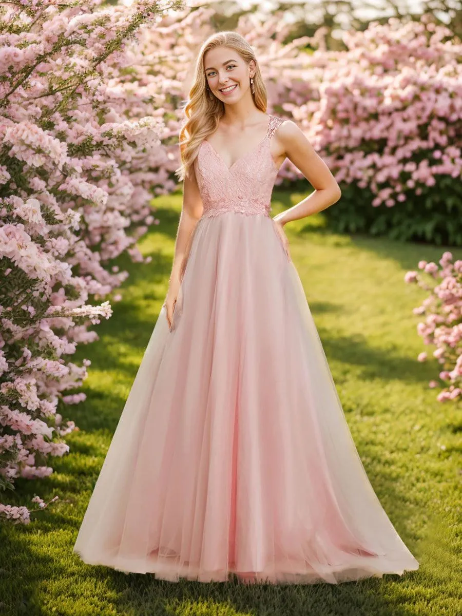 Robe De Mariée Trapèze à Double Col En V Et Corsage En Dentelle