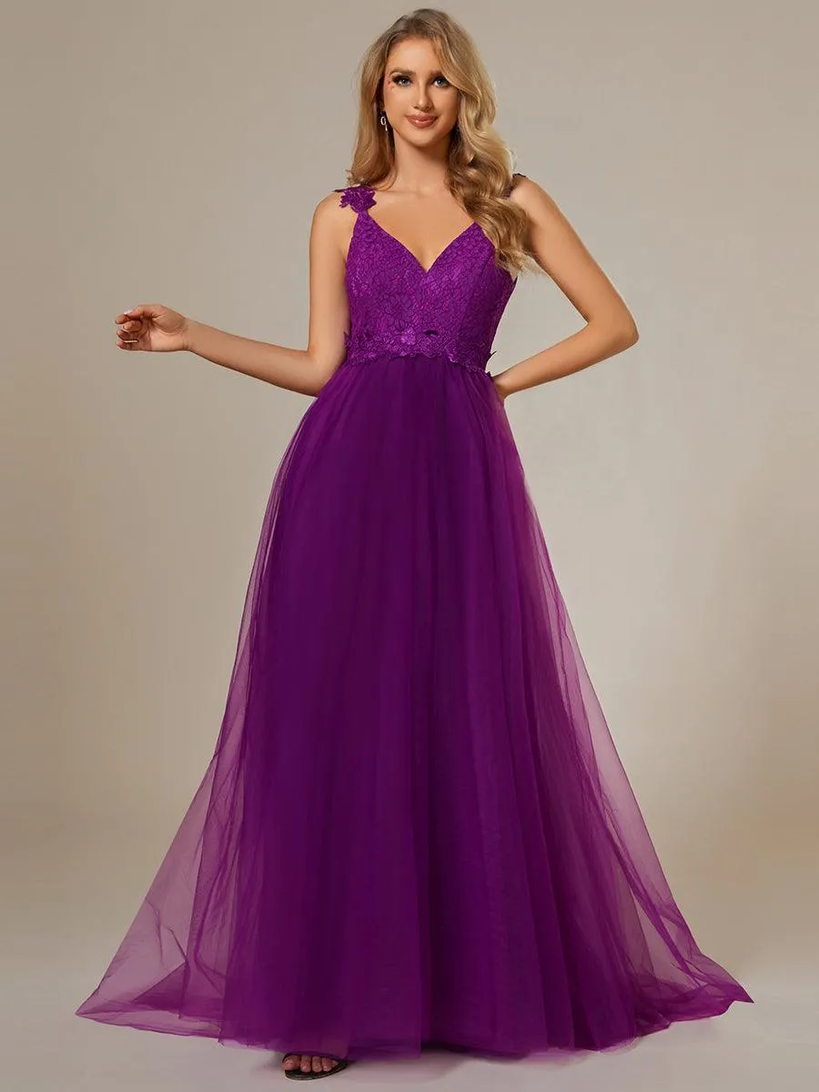 Robe De Mariée Trapèze à Double Col En V Et Corsage En Dentelle