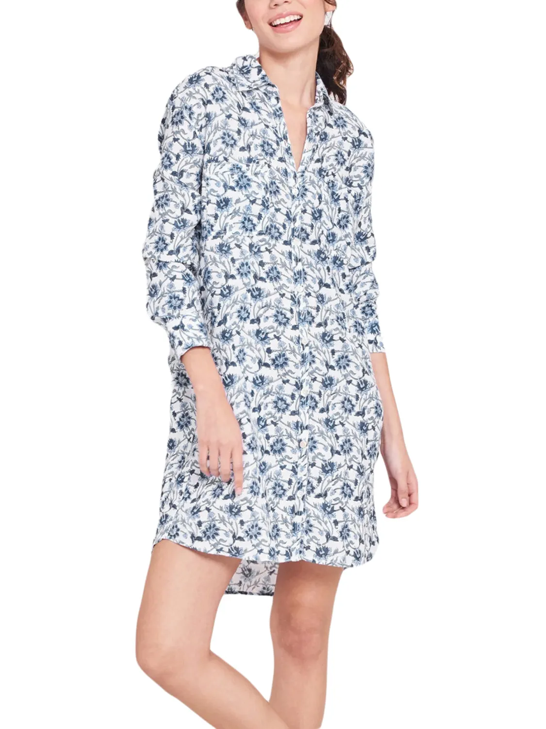 ROBERTA ROLLER RABBIT Women's Blue Loreli Shirt Dress $228 NEW