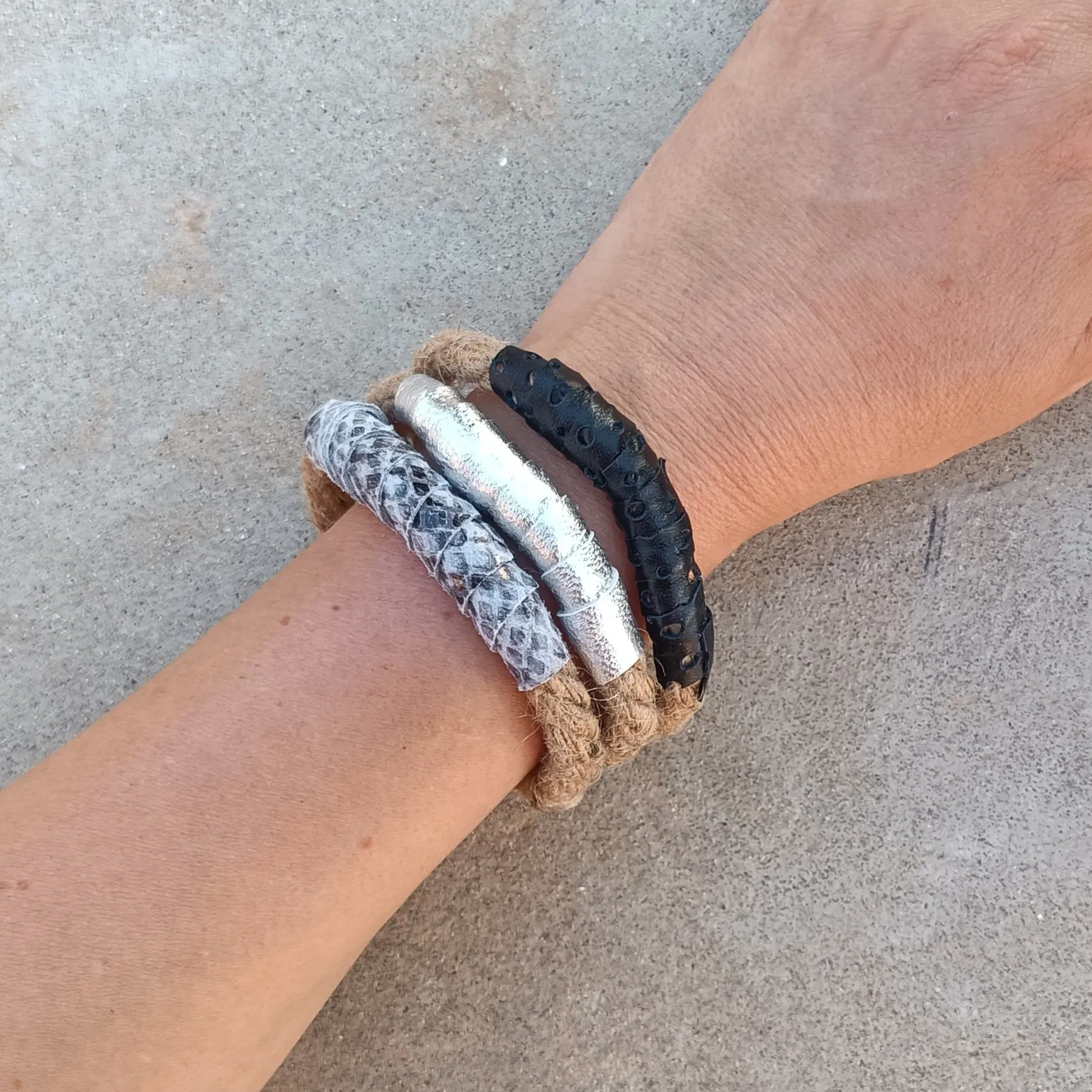 Rope and Leather Bracelets - Set of 3