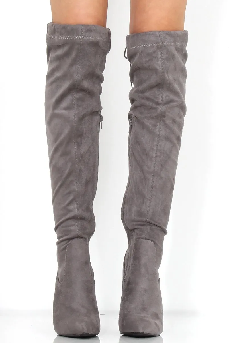 Rosah Grey Suede Over The Knee Boots