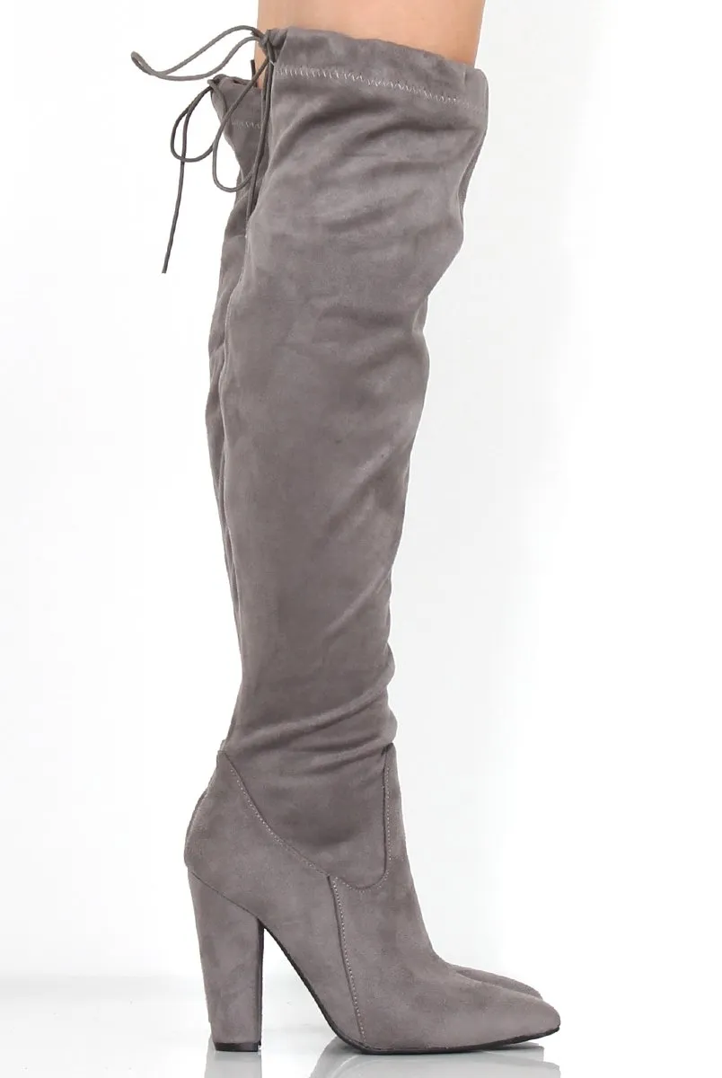 Rosah Grey Suede Over The Knee Boots
