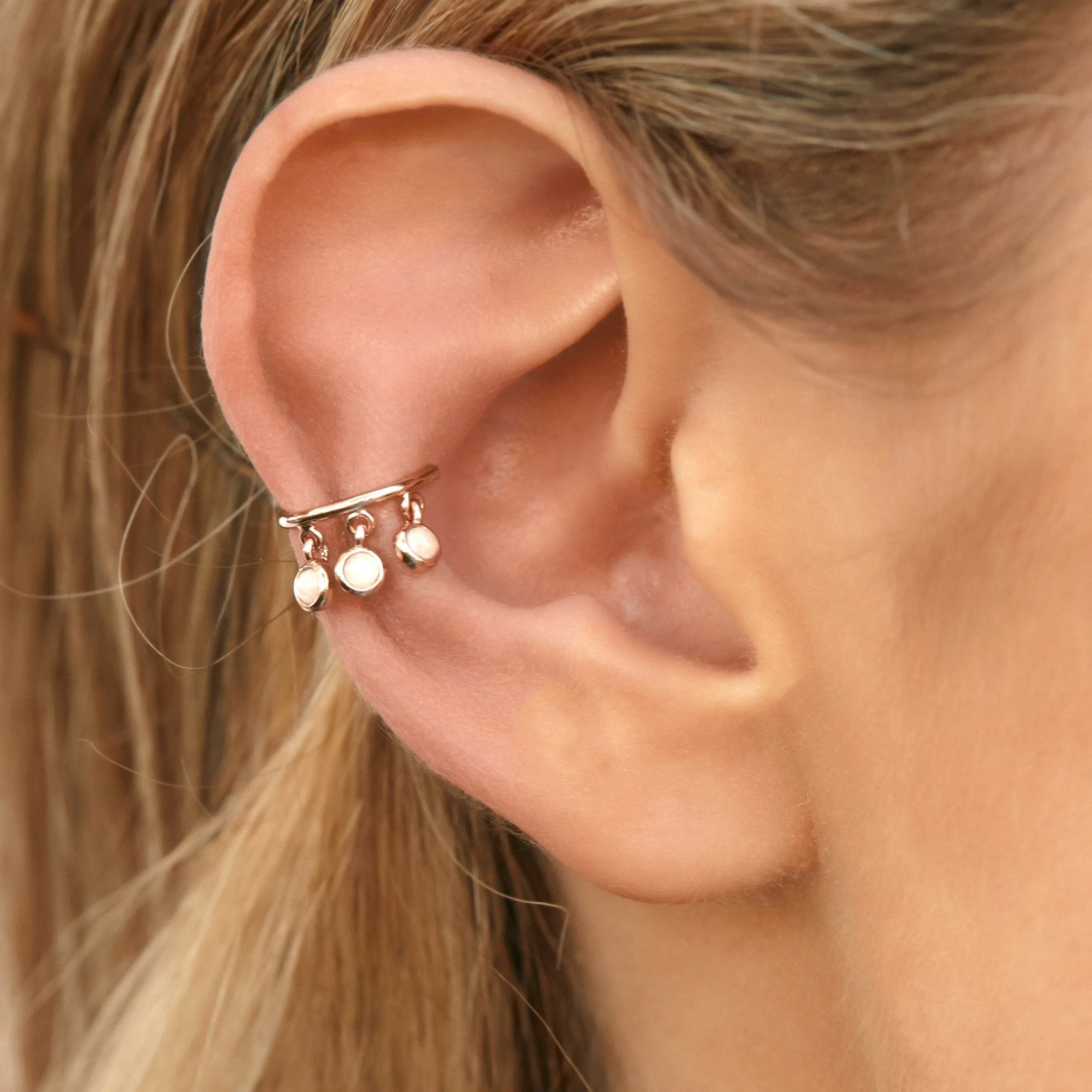 Rose Gold Dangling Opals Ear Cuff