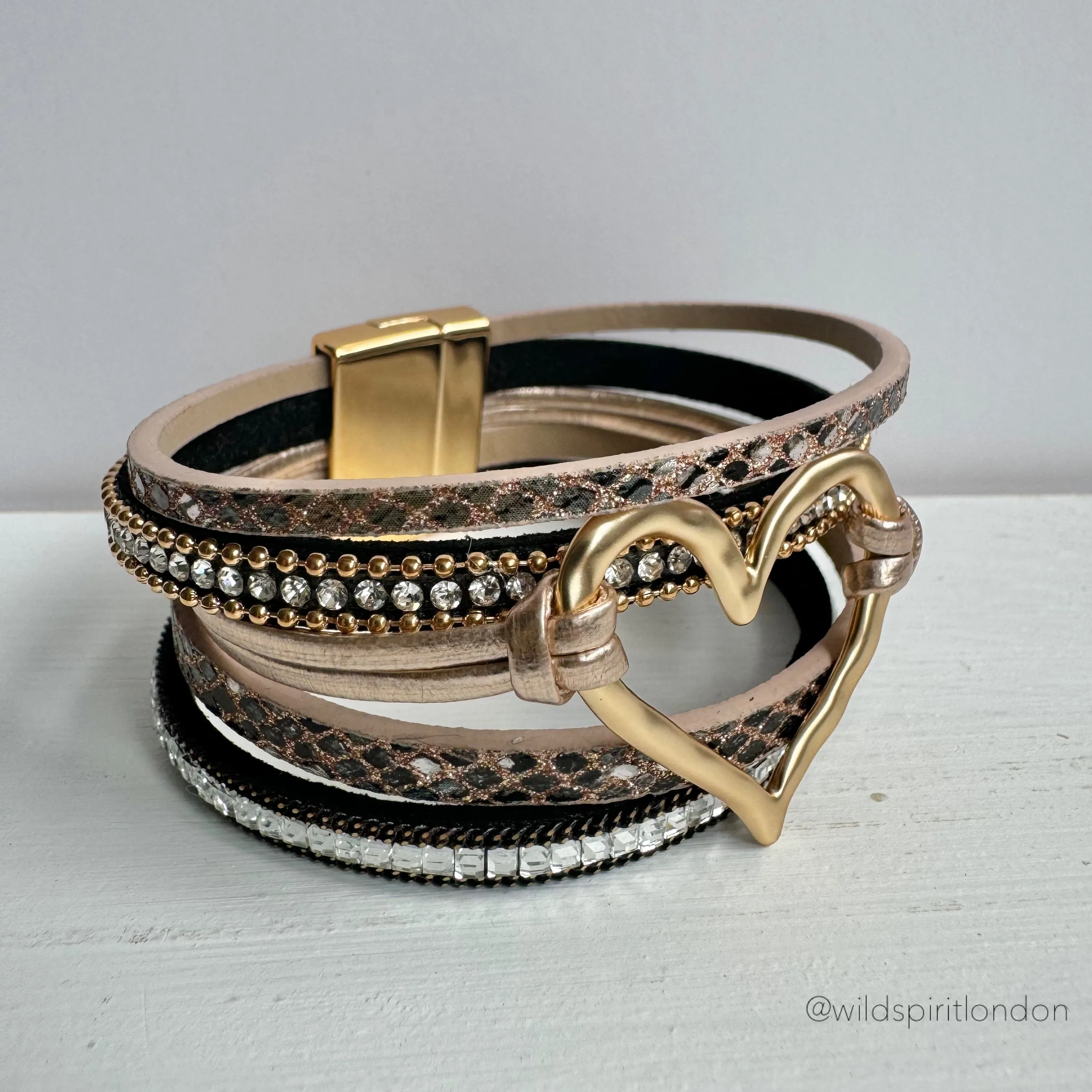 Rose Layered Heart Cuff Bracelet