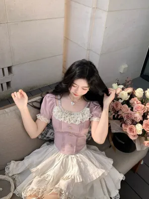 Rosette Ruffle Pearl Embellished Corset Top