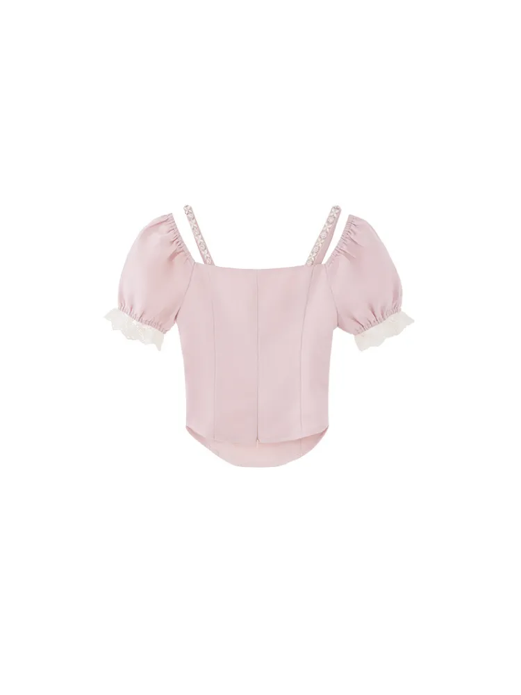 Rosette Ruffle Pearl Embellished Corset Top