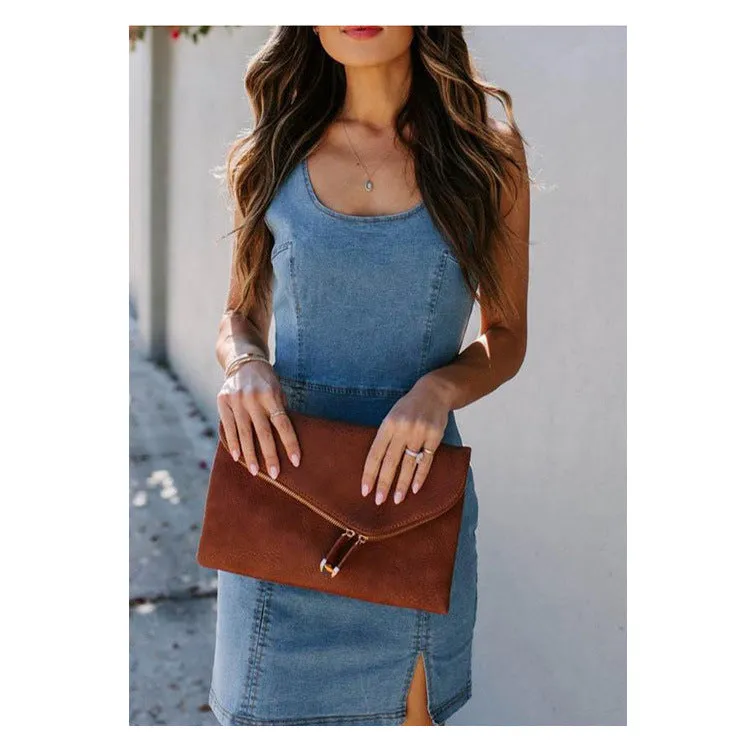 Round Collar Bodycon Denim Mini Dresses