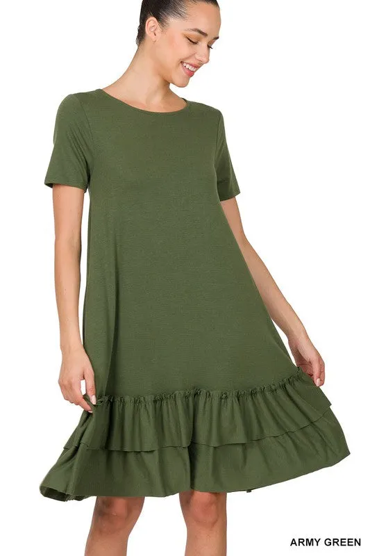 Round Neck Ruffle Hem Dress
