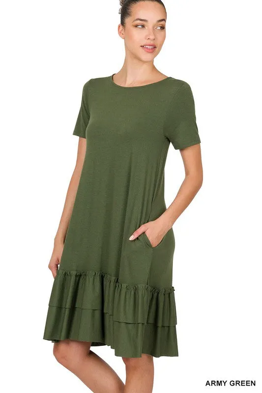Round Neck Ruffle Hem Dress
