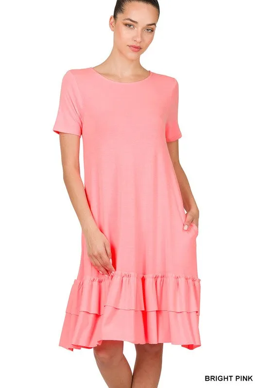 Round Neck Ruffle Hem Dress
