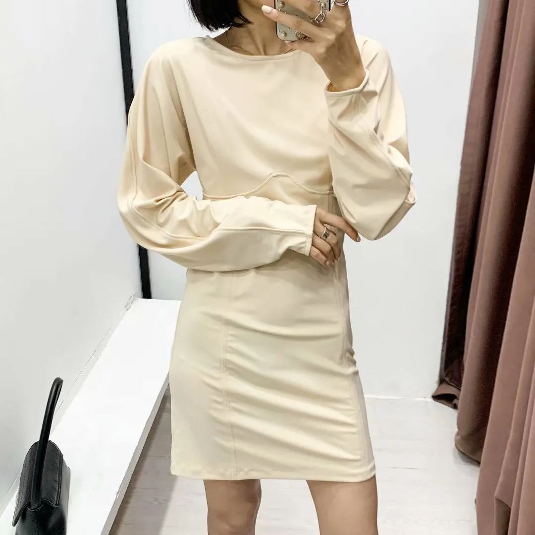 Round Neck Splicing Bodycon Mini Dress