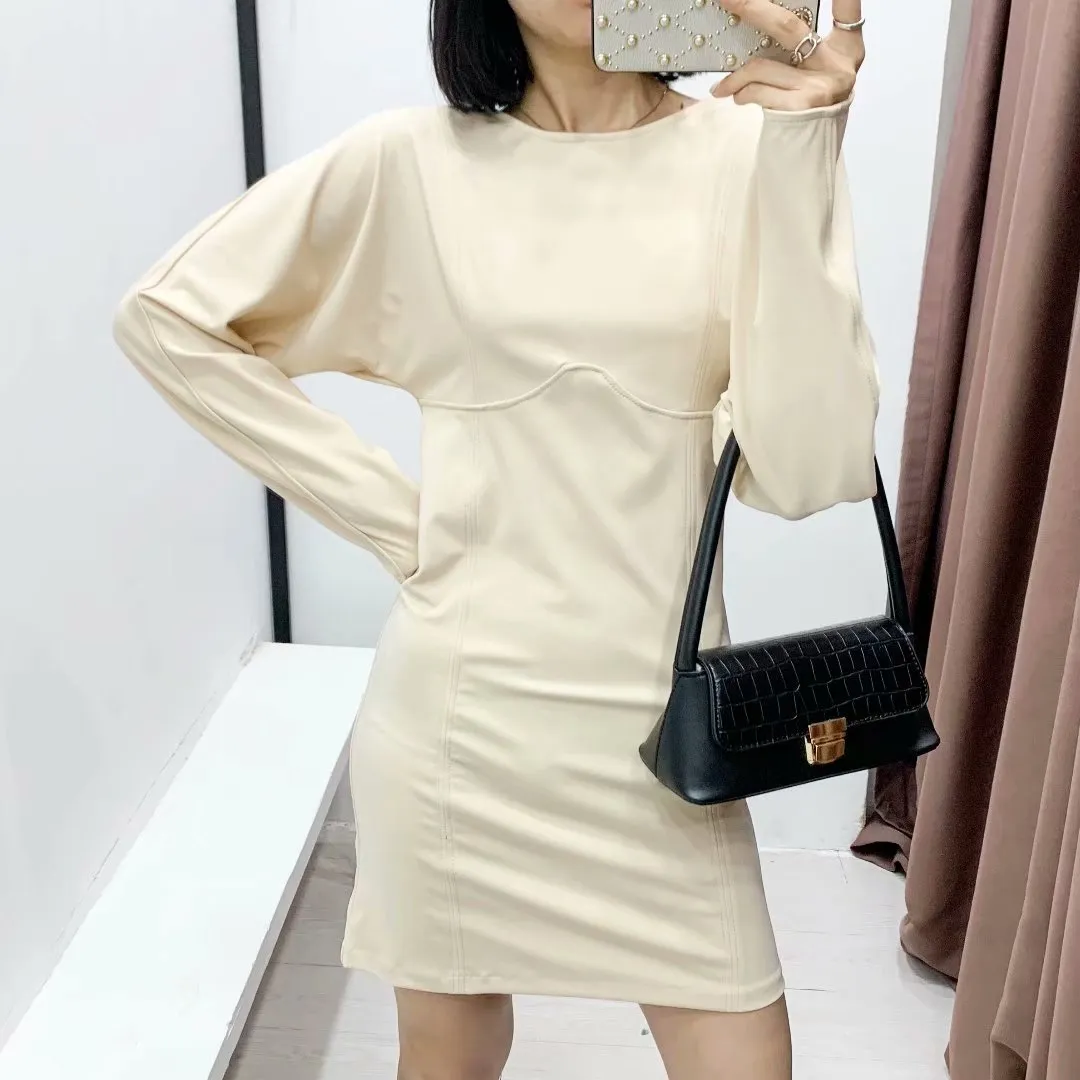 Round Neck Splicing Bodycon Mini Dress