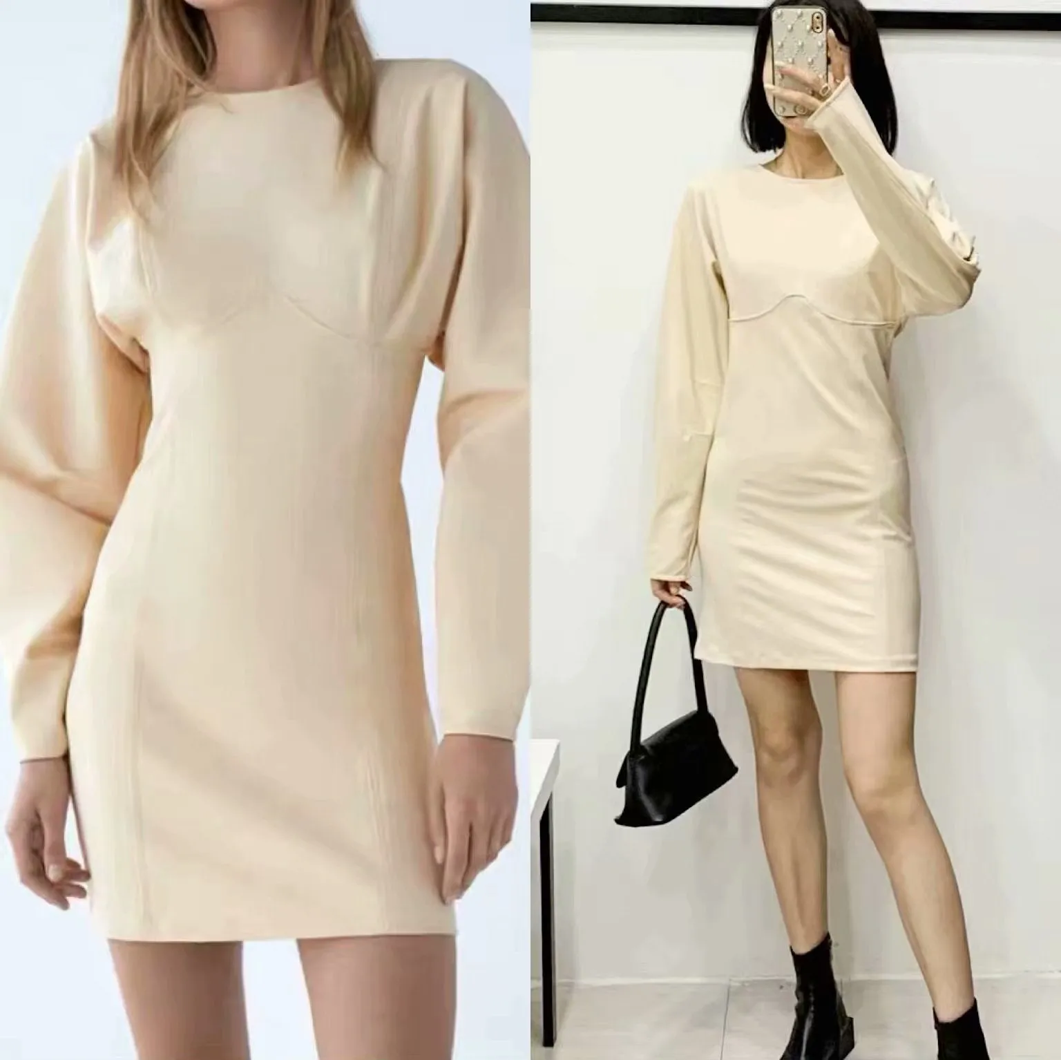 Round Neck Splicing Bodycon Mini Dress