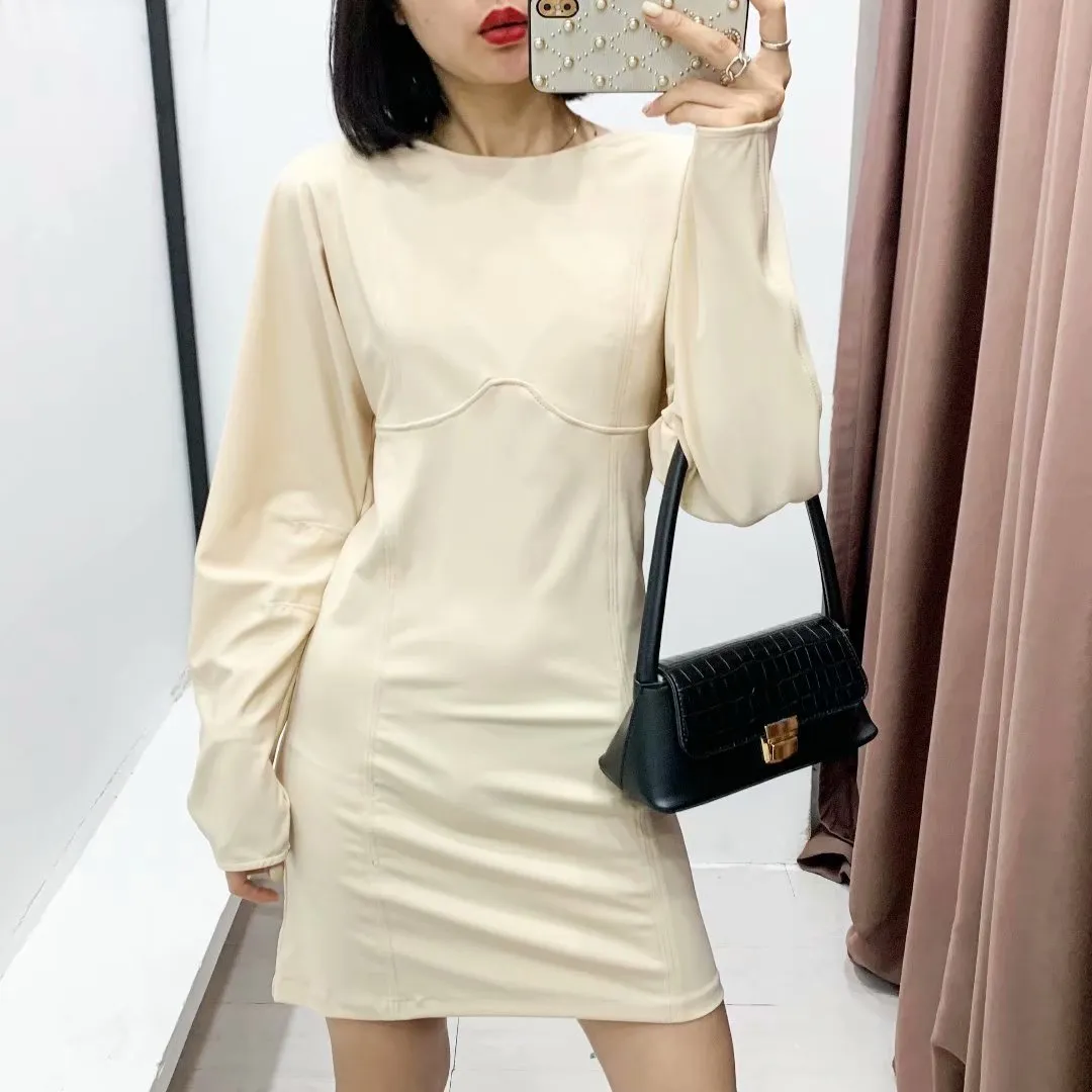 Round Neck Splicing Bodycon Mini Dress