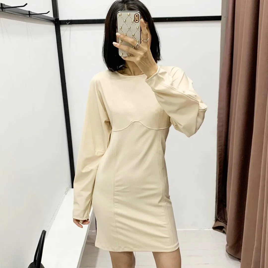 Round Neck Splicing Bodycon Mini Dress