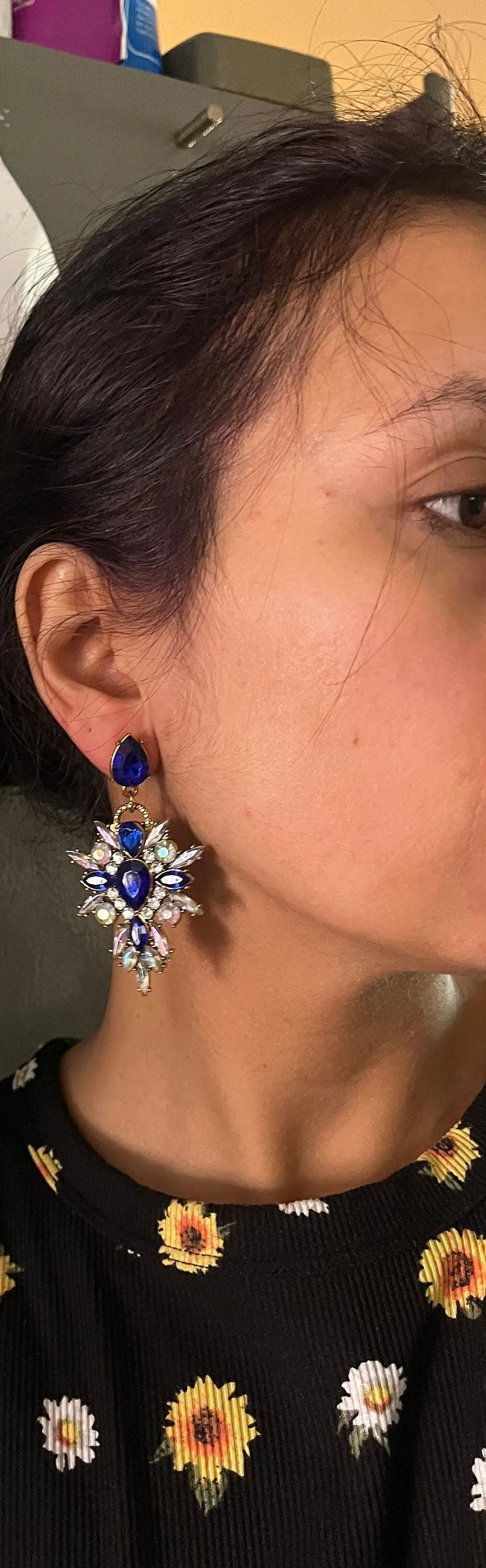 royal blue earrings , long fringe blue earrings , blue crystal earrings , long blue chandelier earrings , blue pageant earrings