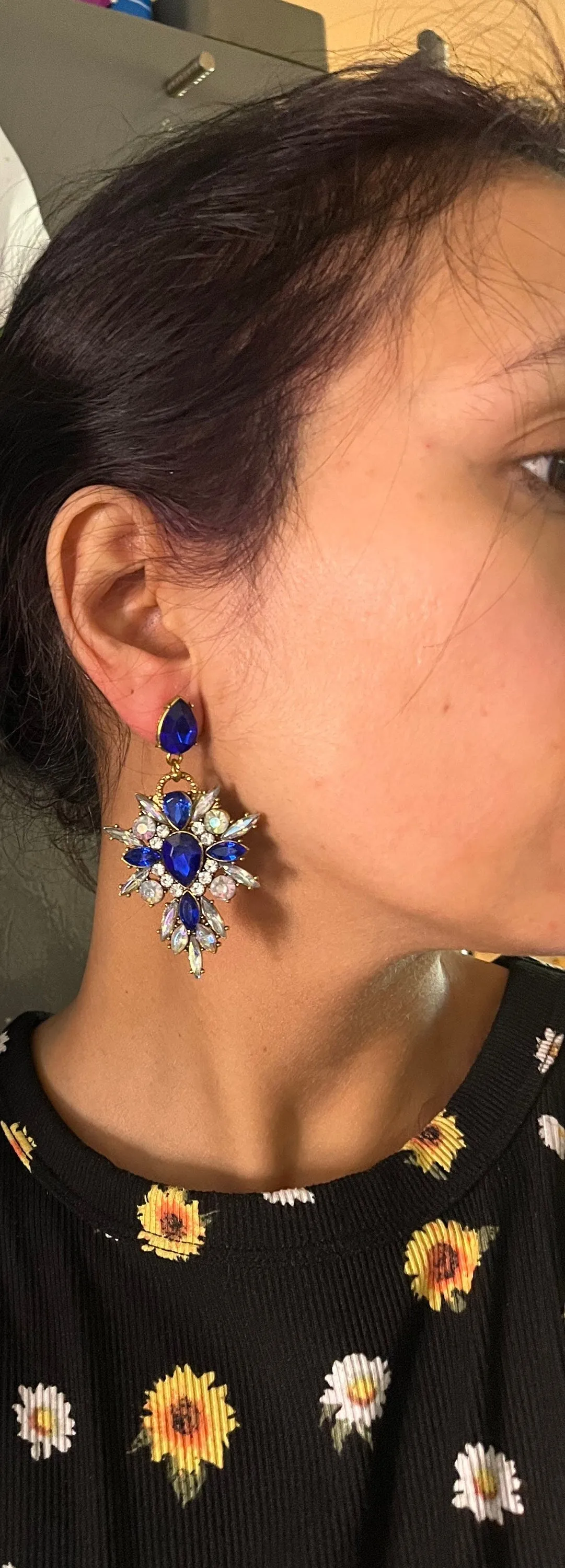 royal blue earrings , long fringe blue earrings , blue crystal earrings , long blue chandelier earrings , blue pageant earrings