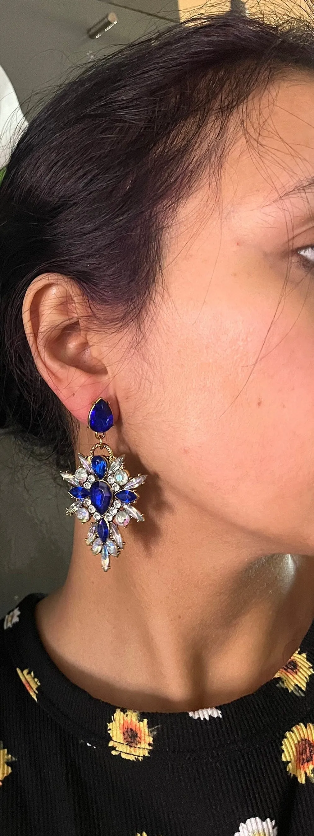 royal blue earrings , long fringe blue earrings , blue crystal earrings , long blue chandelier earrings , blue pageant earrings