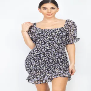 Ruffled Floral Smock Dress