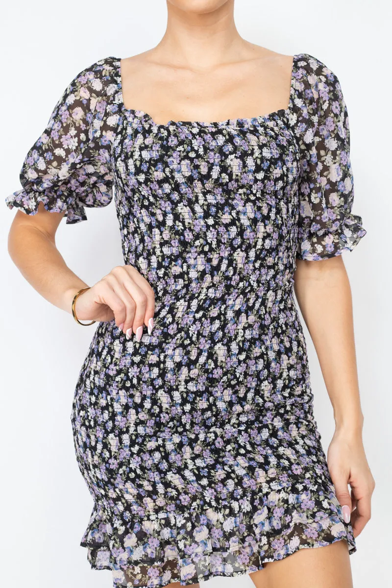 Ruffled Floral Smock Dress