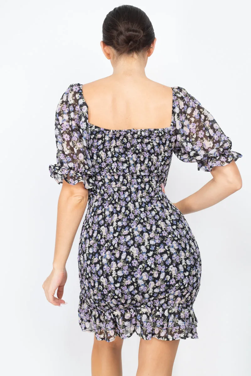 Ruffled Floral Smock Dress