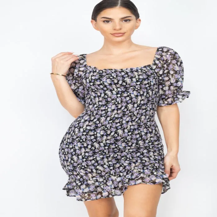 Ruffled Floral Smock Dress