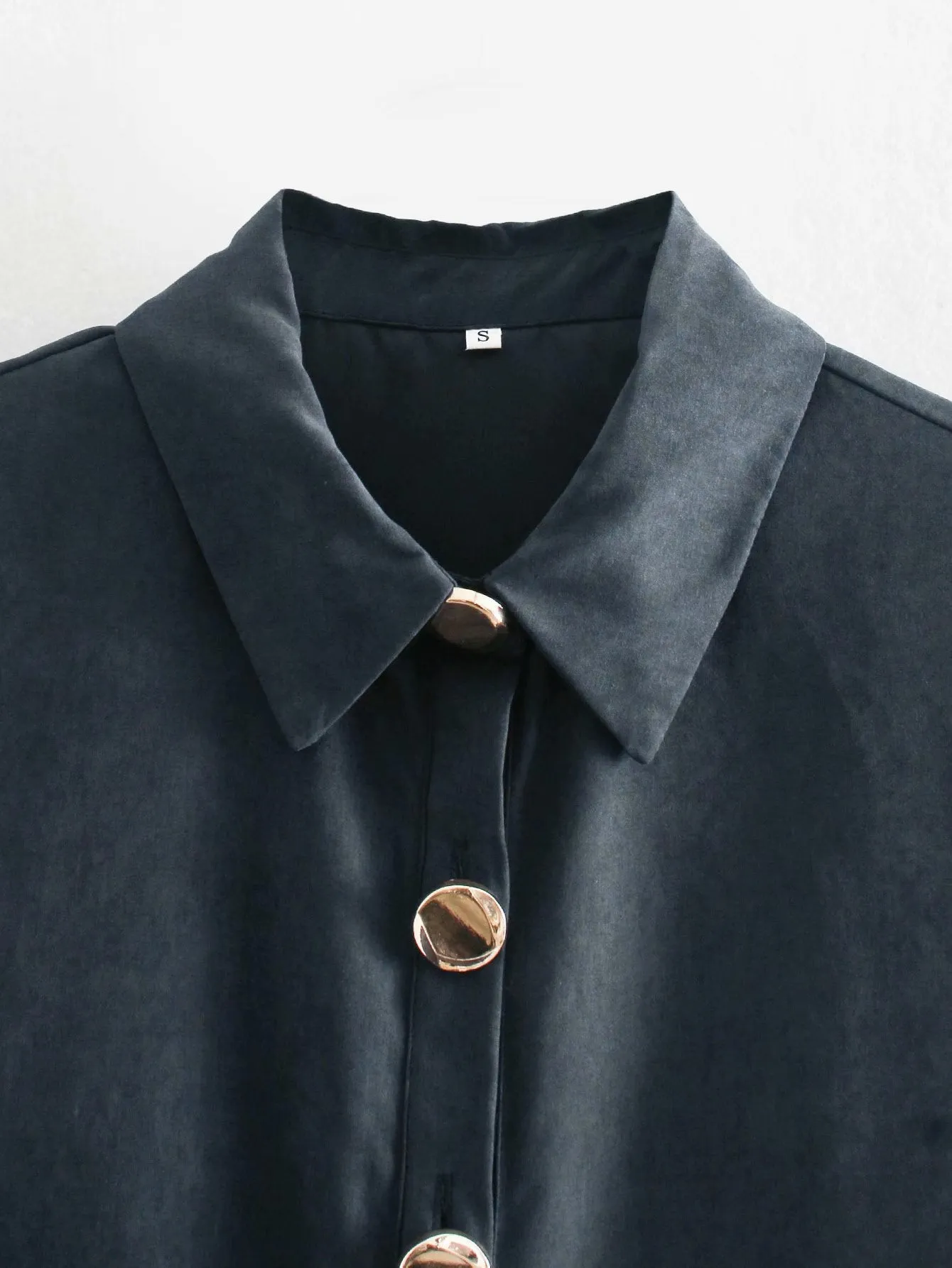 Ruffled Single-breasted Pile Collar Bubble Sleeve Mini Dresses