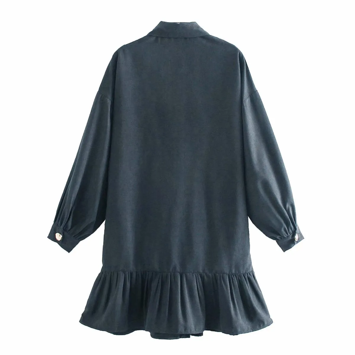 Ruffled Single-breasted Pile Collar Bubble Sleeve Mini Dresses